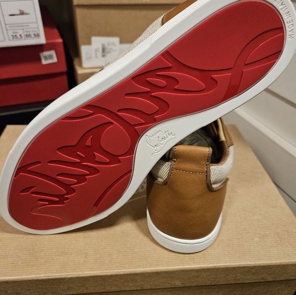 $845 Christian Louboutin Tutti Rui Canvas Leather Sneaker Beige EU 42 US 9 BNIB - Picture 4 of 8